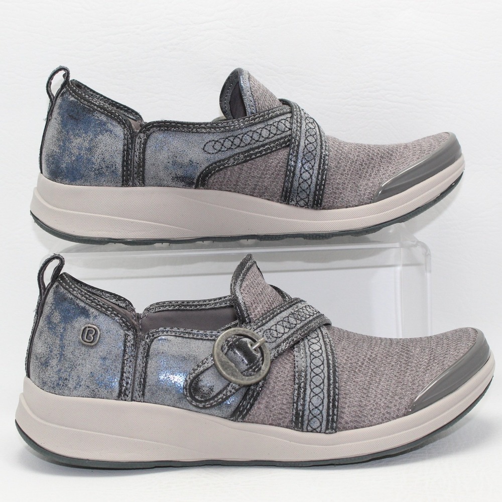 Bzees Indigo Womens 6.5M Grey Mesh Metallic Slip On Sneakers Buckle Detail